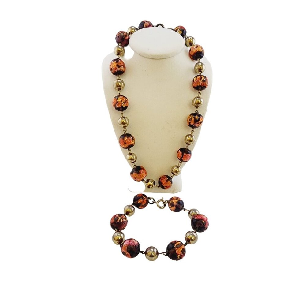 Beautiful Foil Glass Beaded Necklace and Bracelet Set (A4960)